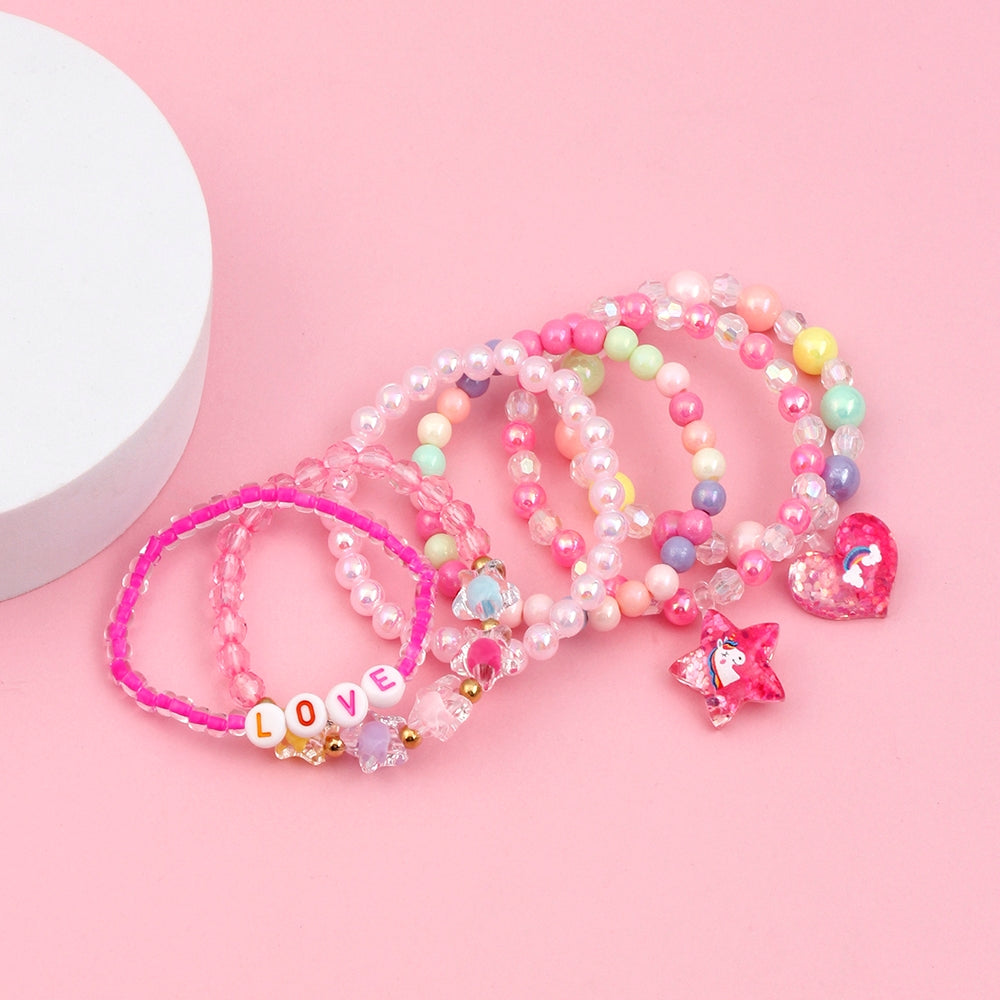 Children's Acrylic Resin Beaded Bracelet Set - Heart & Star Design