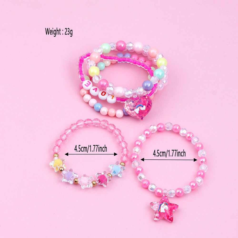 Children's Acrylic Resin Beaded Bracelet Set - Heart & Star Design