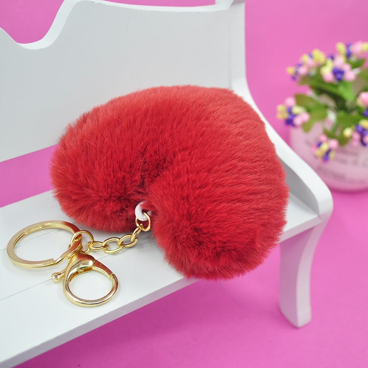 Cute Heart Shaped Alloy Plush Women's Keychain and Car Pendant Gift