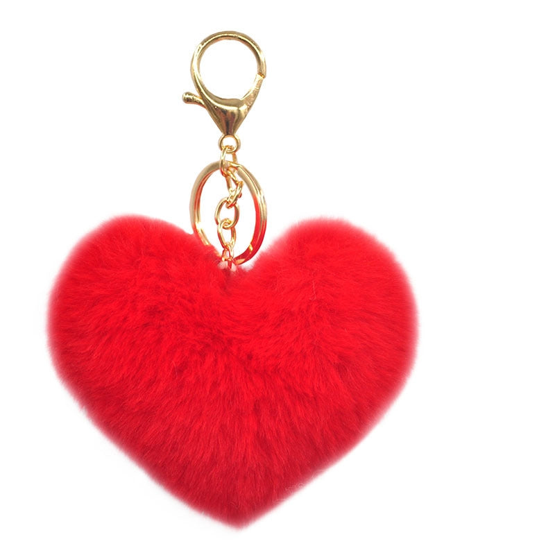 Cute Heart Shaped Alloy Plush Women's Keychain and Car Pendant Gift