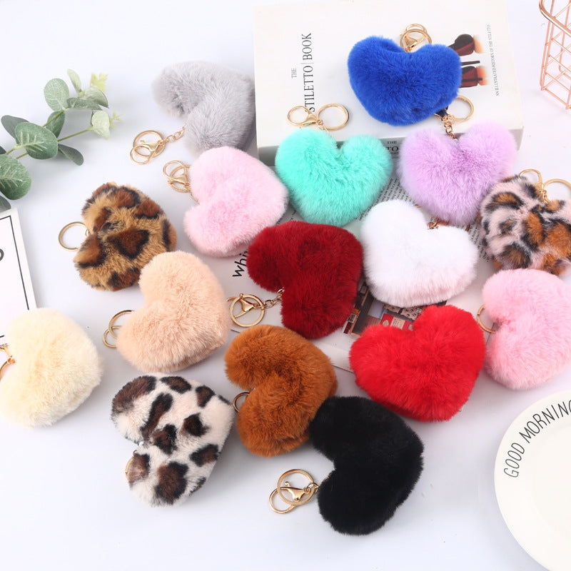 Cute Heart Shaped Plush Keychain for Bags and Cars