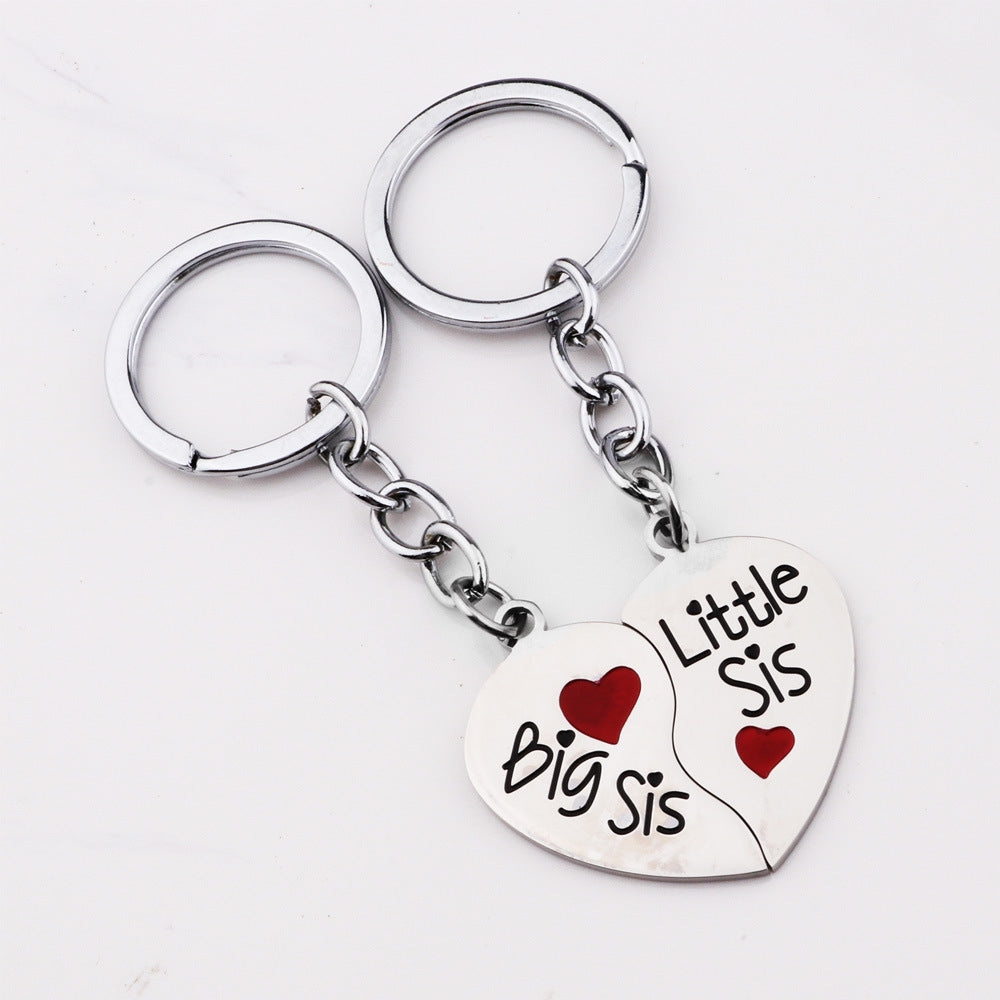 Cute Heart Shape Stainless Steel Sister Pendant Keychain