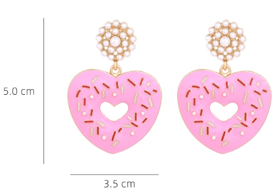 Cute Heart Shaped Enamel Pearl Drop Earrings for Women