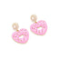 Cute Heart Shaped Enamel Pearl Drop Earrings for Women