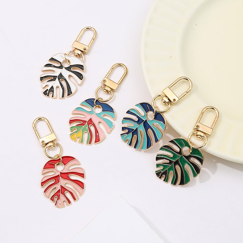 Cute Leaf Alloy Keychain for Women - Colorful Bag Charm and Gift Accessory