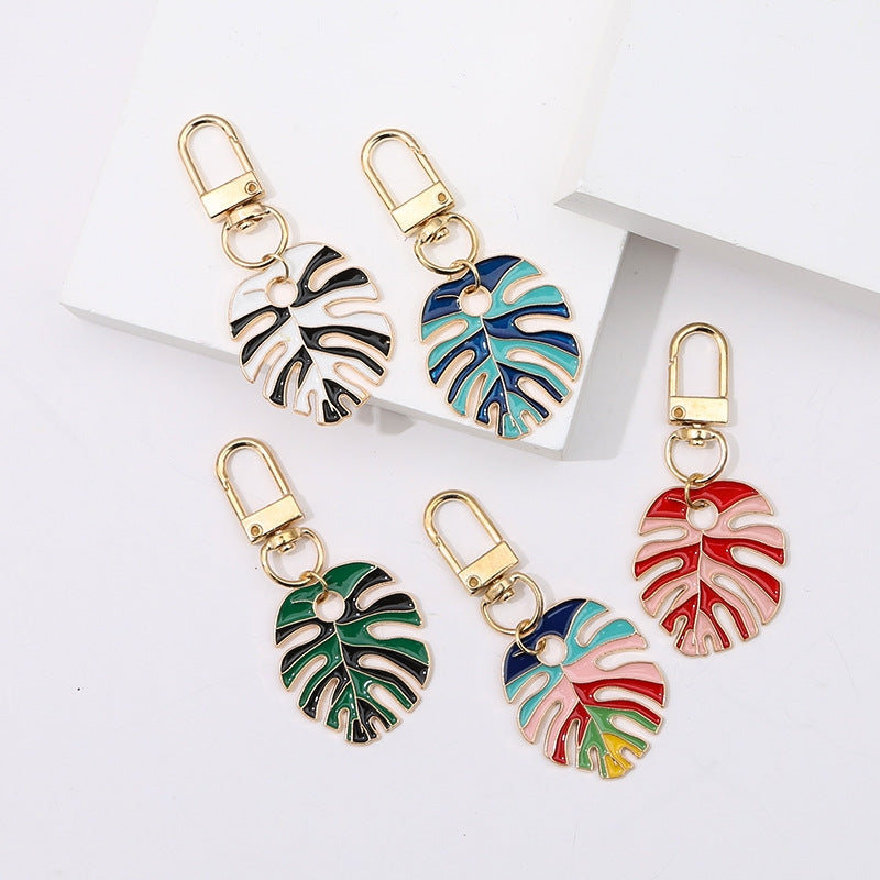 Cute Leaf Alloy Keychain for Women - Colorful Bag Charm and Gift Accessory