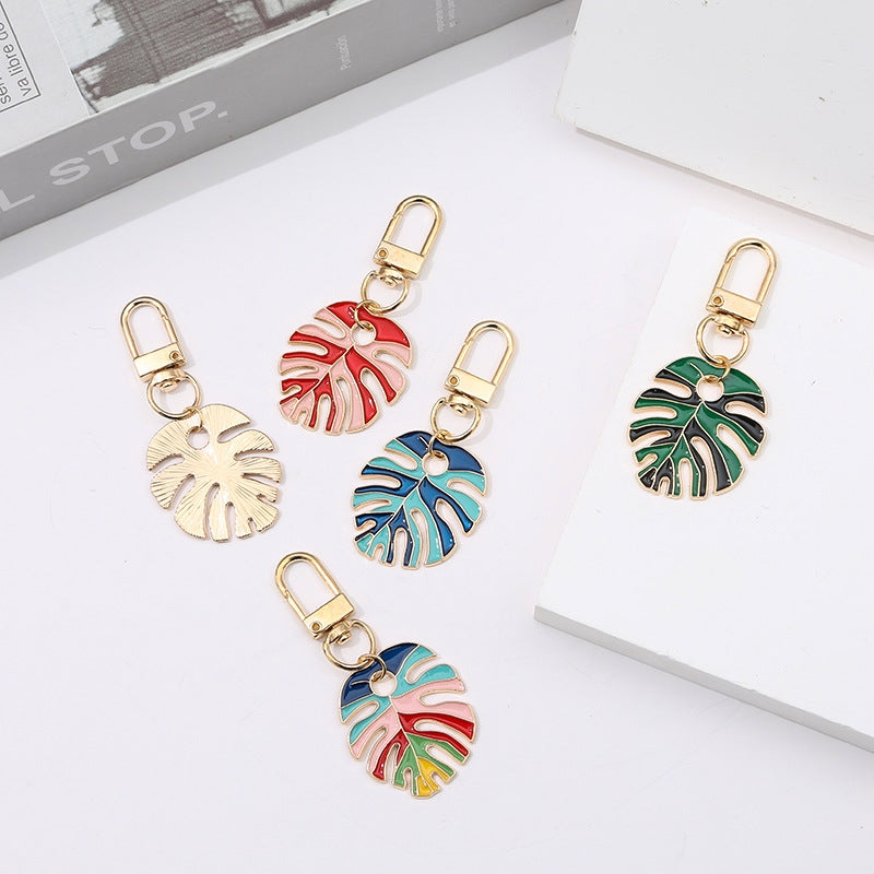 Cute Leaf Alloy Keychain for Women - Colorful Bag Charm and Gift Accessory