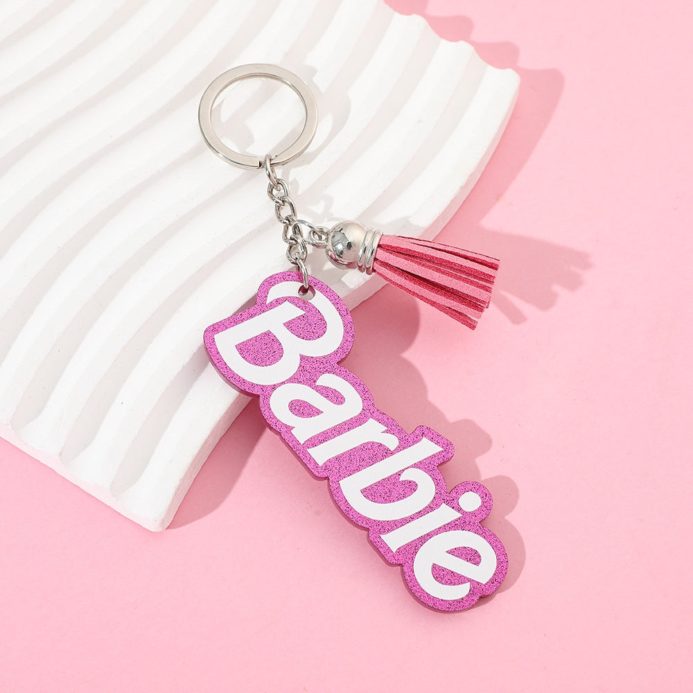 Acrylic Letter Women's Bag Pendant Keychain with Tassel Charm