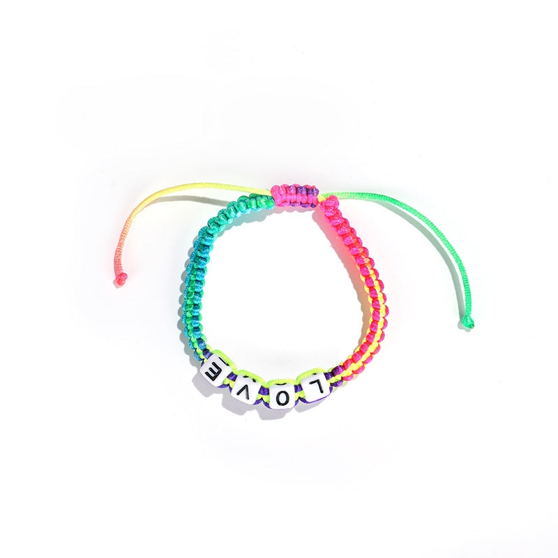 Acrylic Letter Adjustable Rope Braided Women's Bracelet