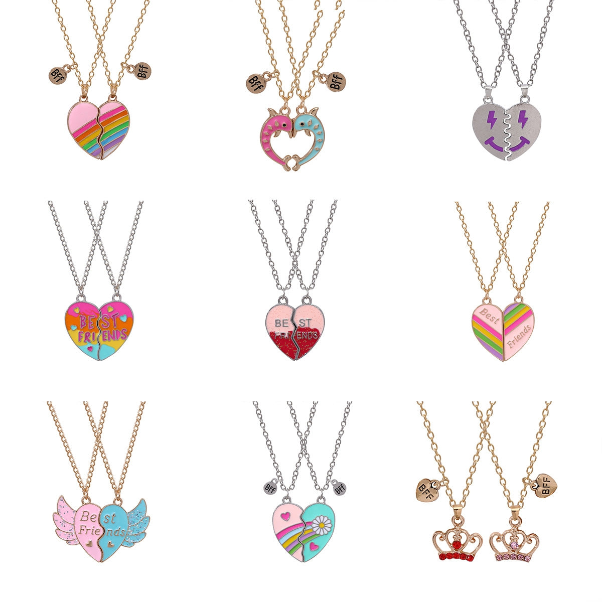 Cute Heart & Butterfly Alloy Enamel Pendant Necklace Set for Children