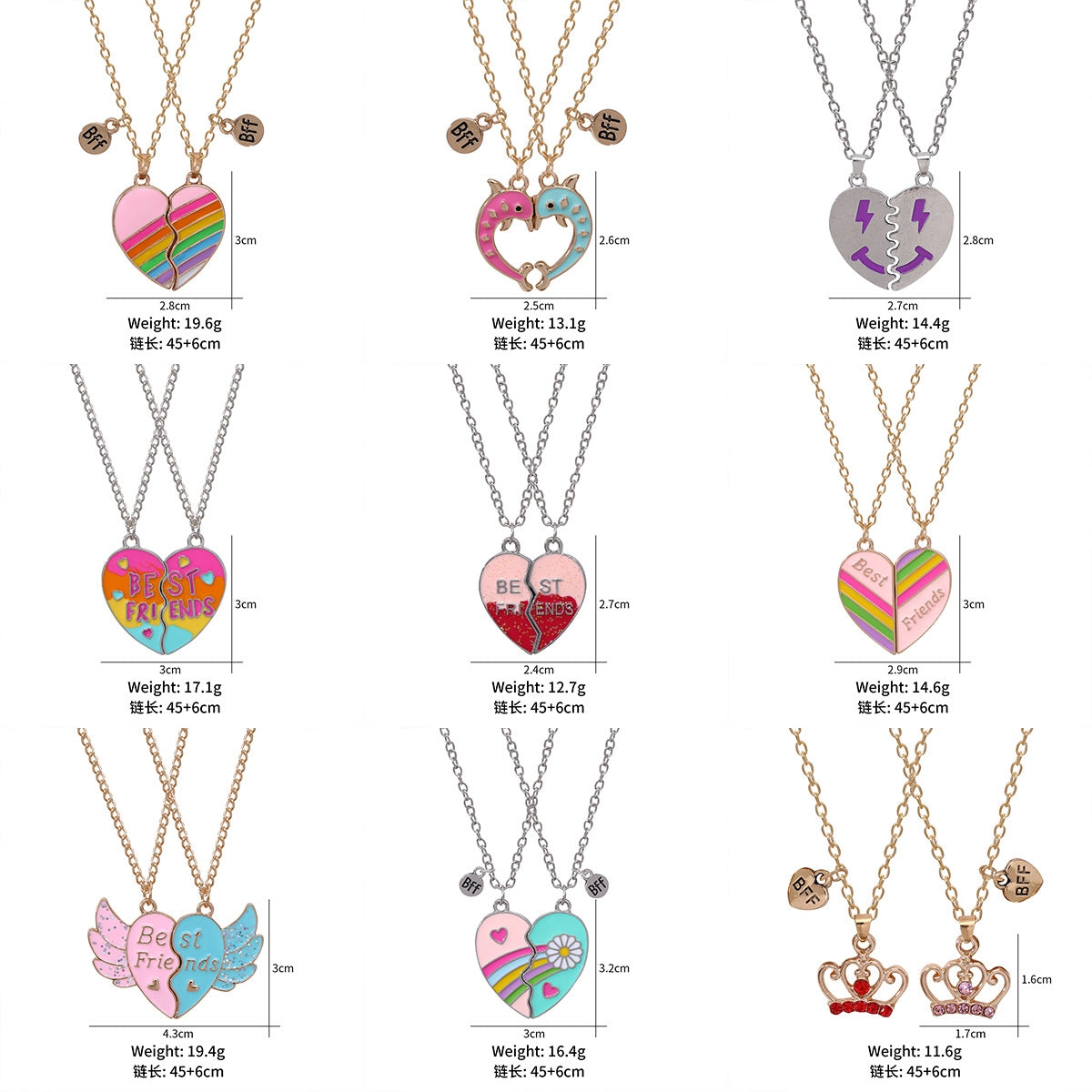 Cute Heart & Butterfly Alloy Enamel Pendant Necklace Set for Children