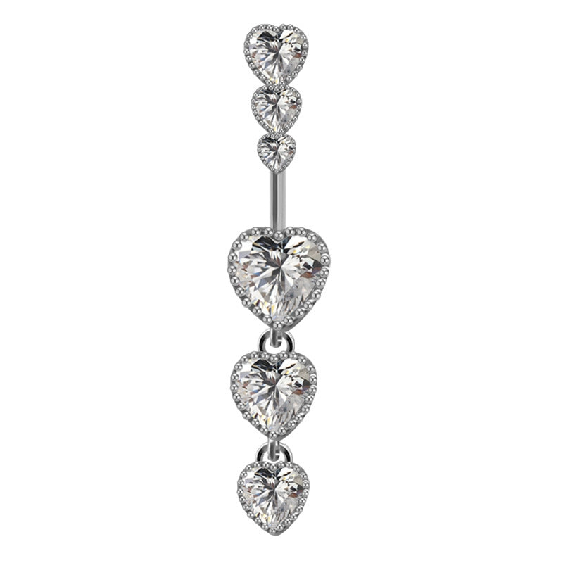 Luxurious Heart-Shaped Zircon Rhinestone Belly Ring with Wing Design