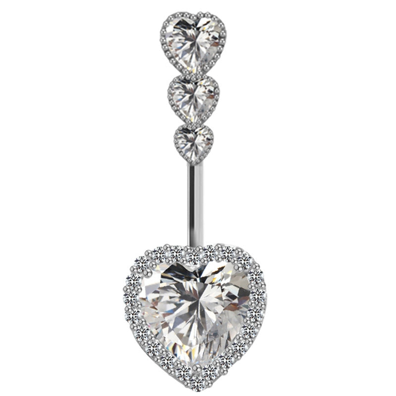 Luxurious Heart-Shaped Zircon Rhinestone Belly Ring with Wing Design