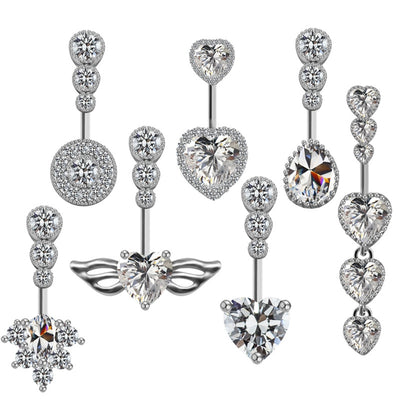 Luxurious Heart-Shaped Zircon Rhinestone Belly Ring with Wing Design