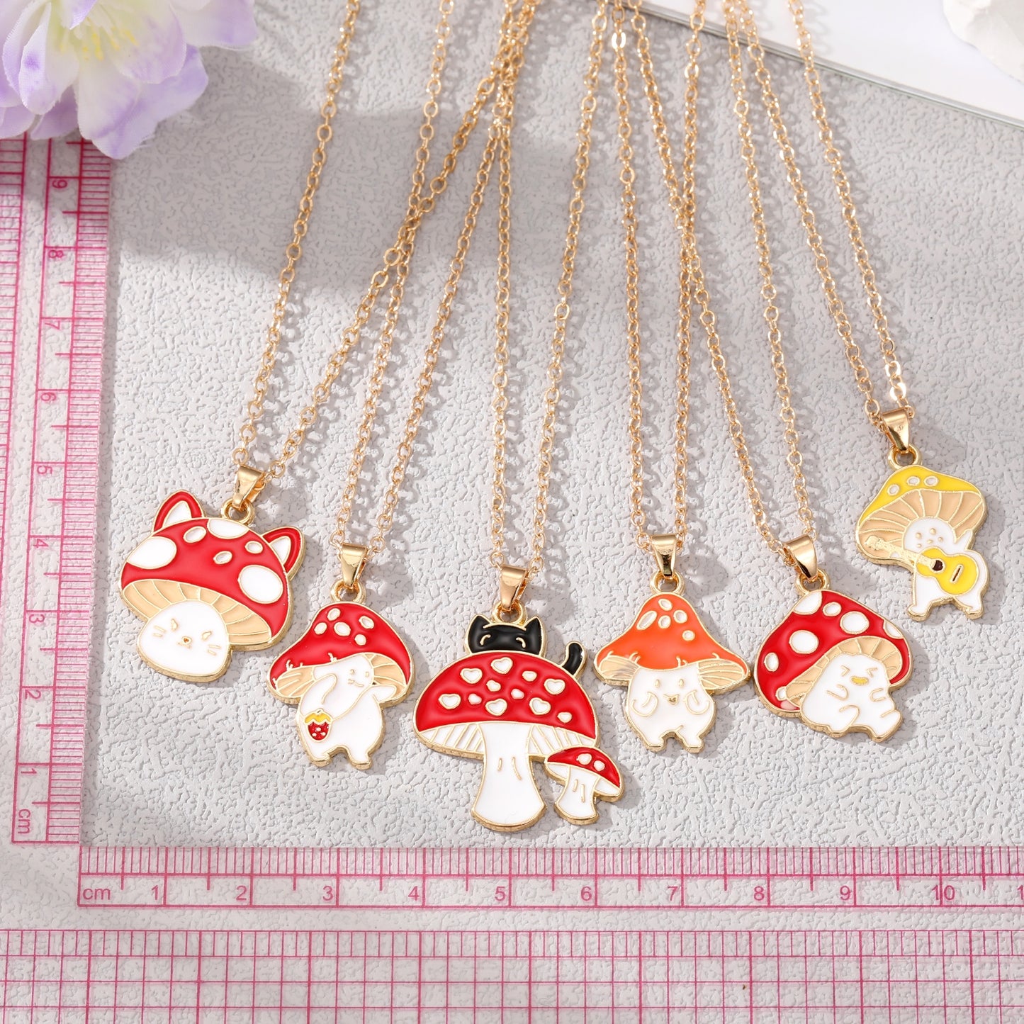 Cute Cartoon Mushroom Enamel Pendant Necklace