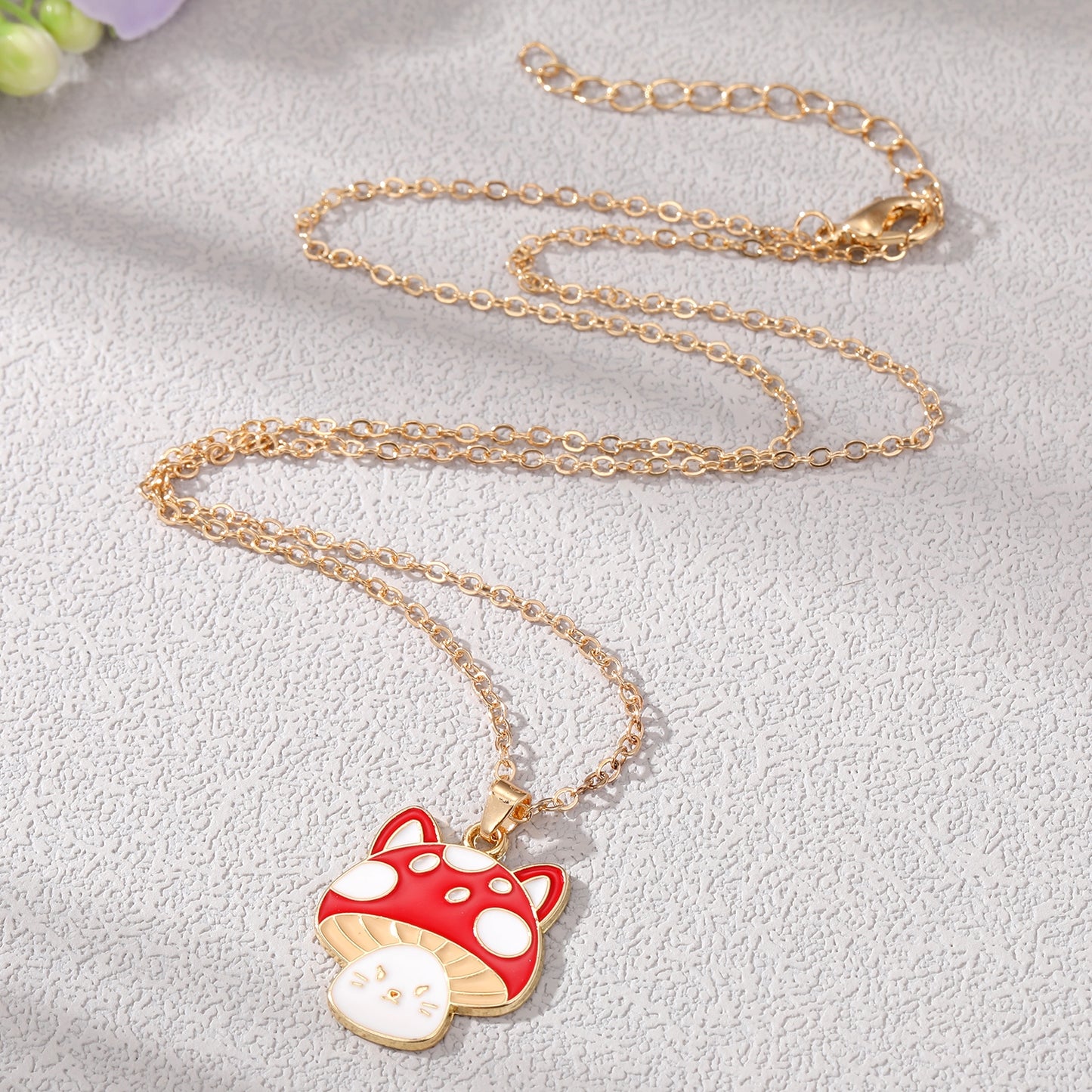 Cute Cartoon Mushroom Enamel Pendant Necklace