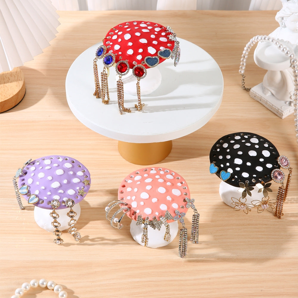 Cute Mushroom Resin Jewelry Display Stand with 26 Holes for Earrings