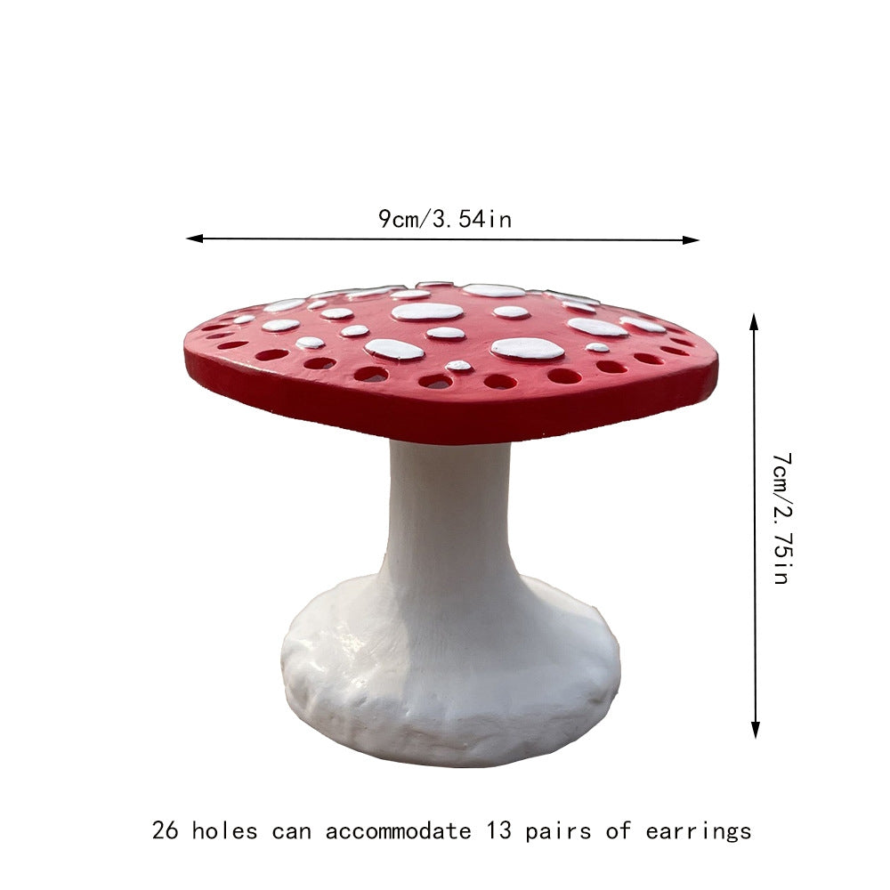 Cute Mushroom Resin Jewelry Display Stand with 26 Holes for Earrings