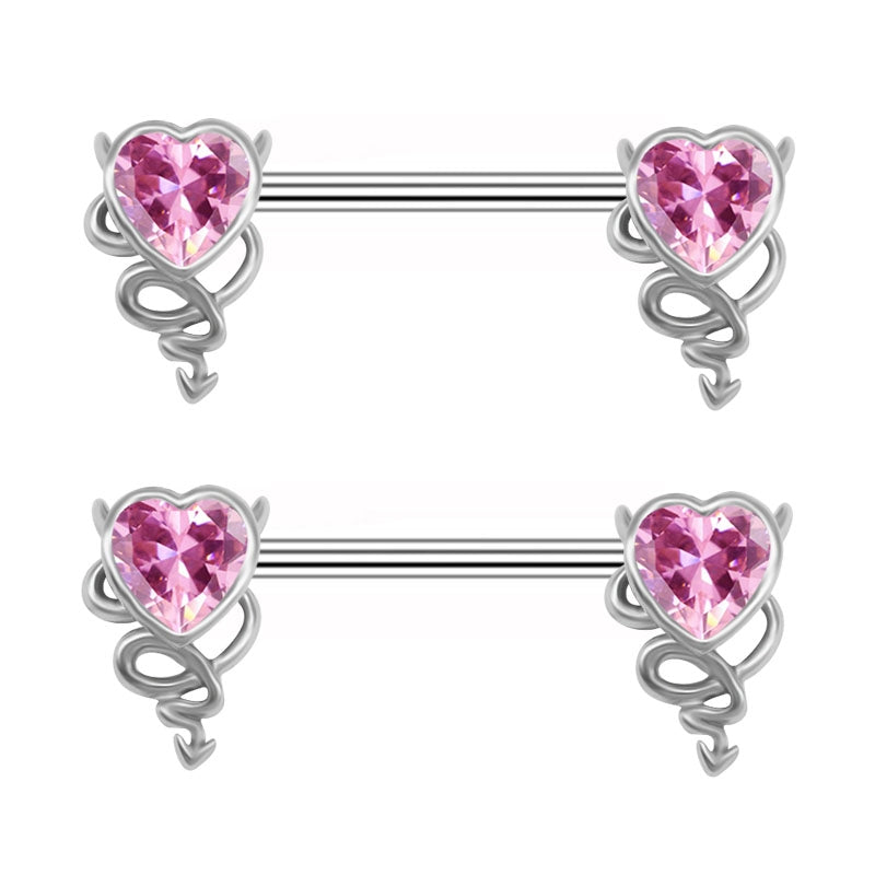 Heart Shape Stainless Steel Zircon Inlay Lip and Belly Ring Set