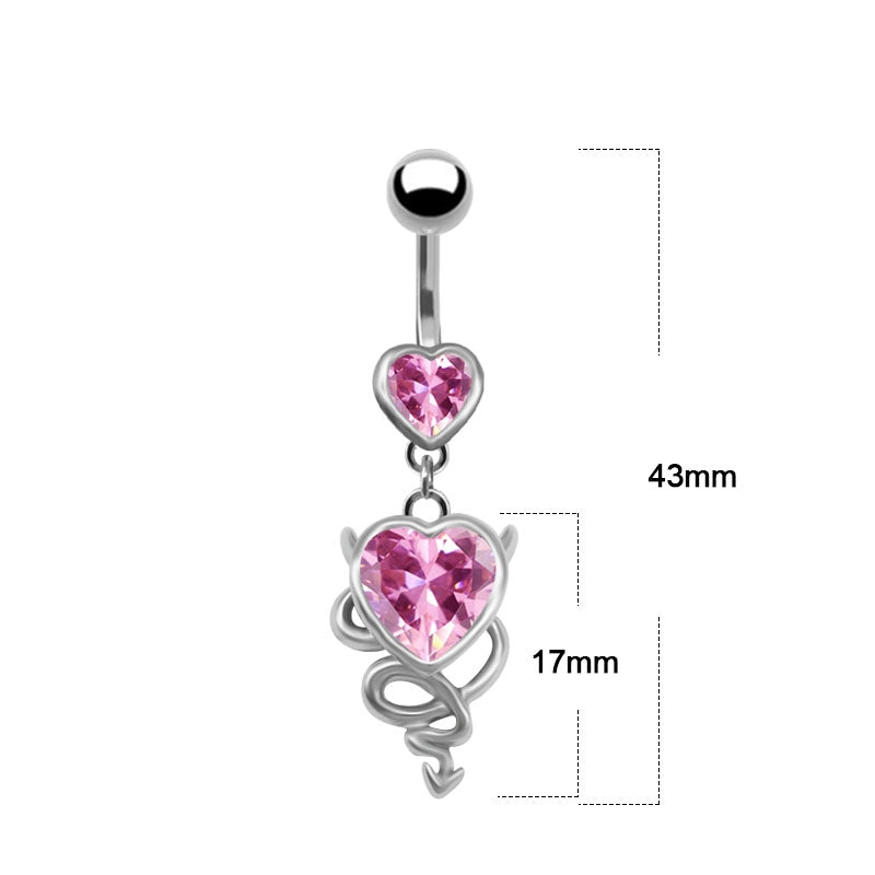 Heart Shape Stainless Steel Zircon Inlay Lip and Belly Ring Set