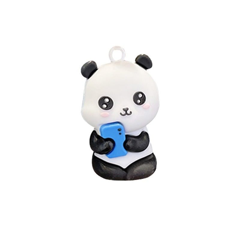 Cute Panda PVC Metal Keychain with Bamboo Design