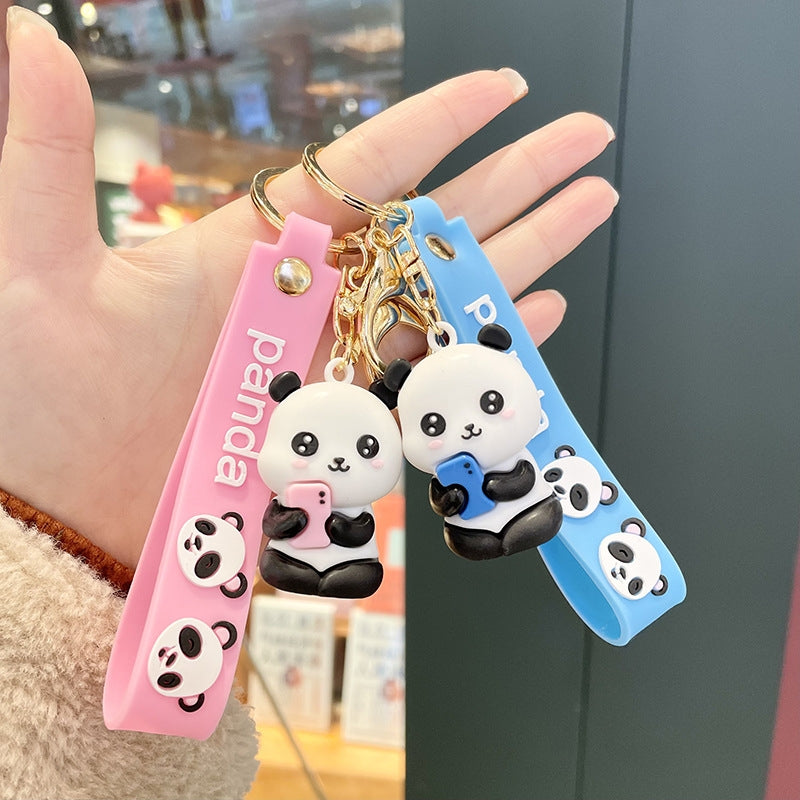 Cute Panda PVC Metal Keychain with Bamboo Design