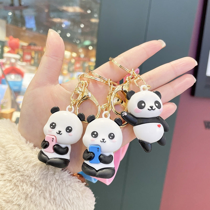 Cute Panda PVC Metal Keychain with Bamboo Design