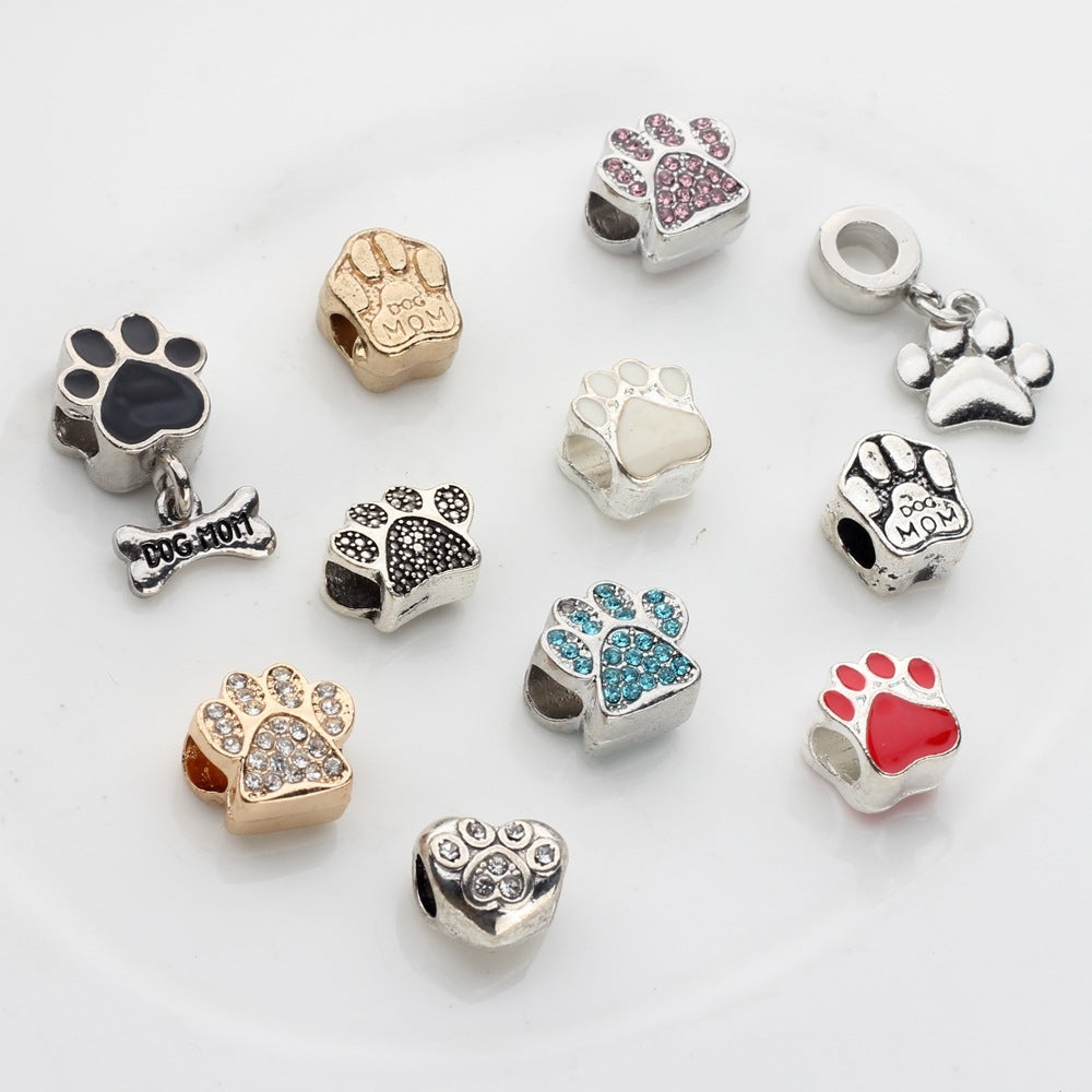 Cute Paw Print Zinc Alloy Zircon Beads for DIY Necklace Jewelry Accessories