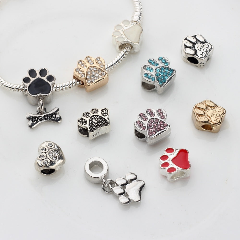 Cute Paw Print Zinc Alloy Zircon Beads for DIY Necklace Jewelry Accessories