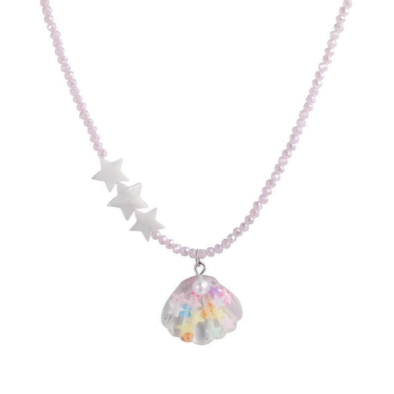 Pentagram Shell Beaded Resin Inlay Pearl Choker Necklace for Women