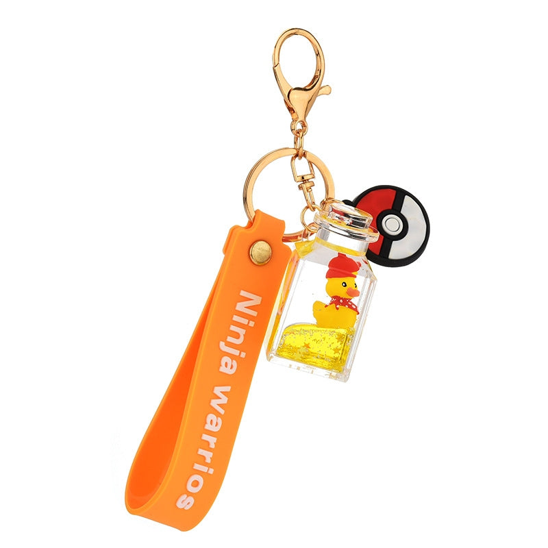 Cute Quicksand Yellow Duck Dinosaur Perfume Bottle Acrylic Keychain Accessory