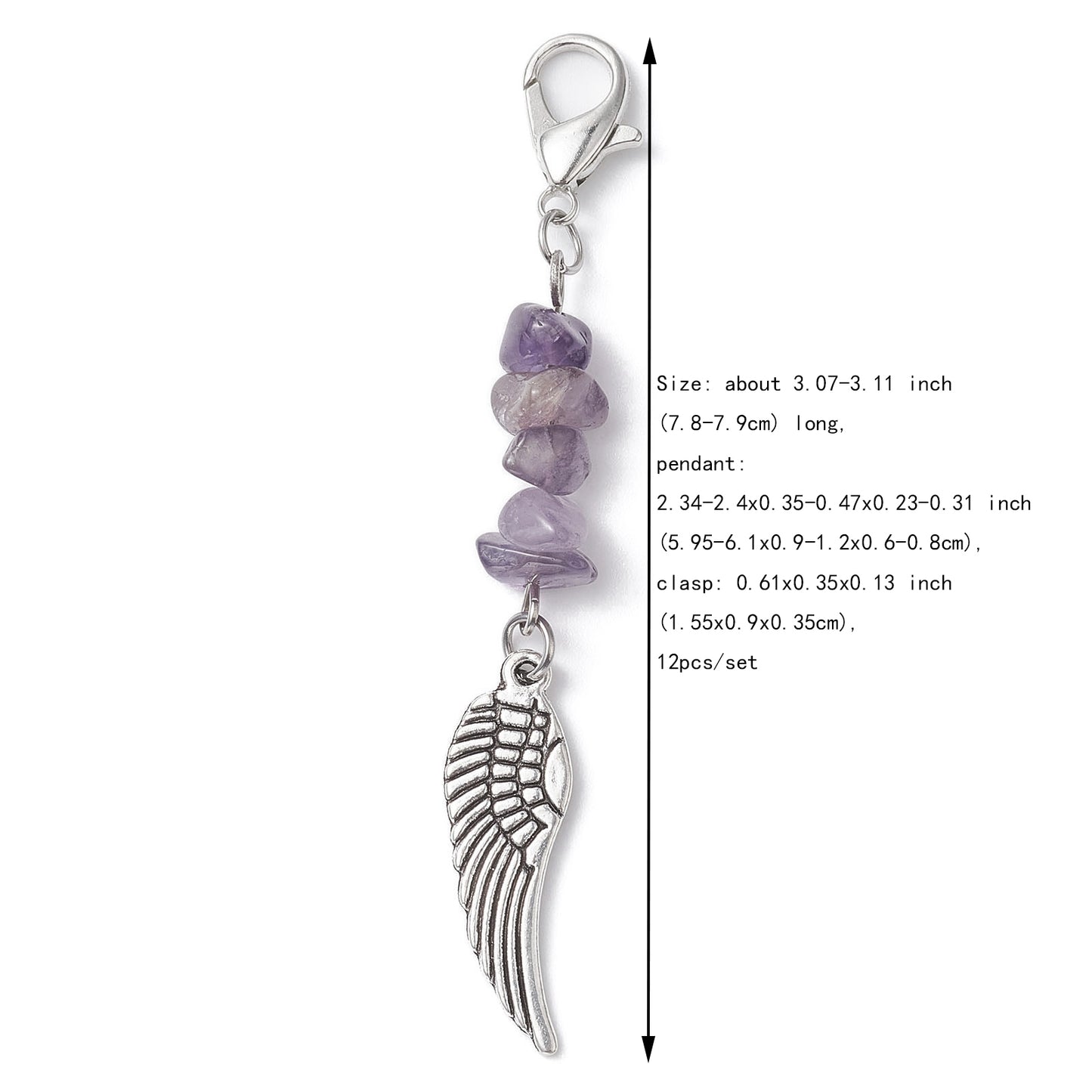 Cute Retro Wings Asymmetrical Keychain with Feather Pendant and Gemstone Charms