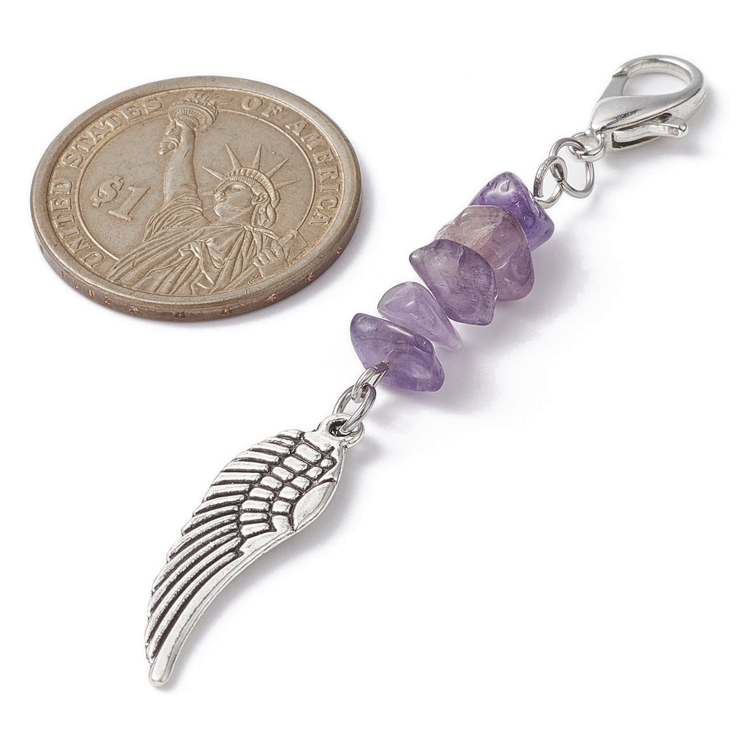 Cute Retro Wings Asymmetrical Keychain with Feather Pendant and Gemstone Charms