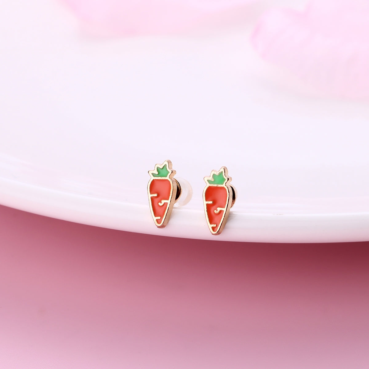 Cute Romantic Strawberry Carrot Alloy Handmade Girl's Earrings