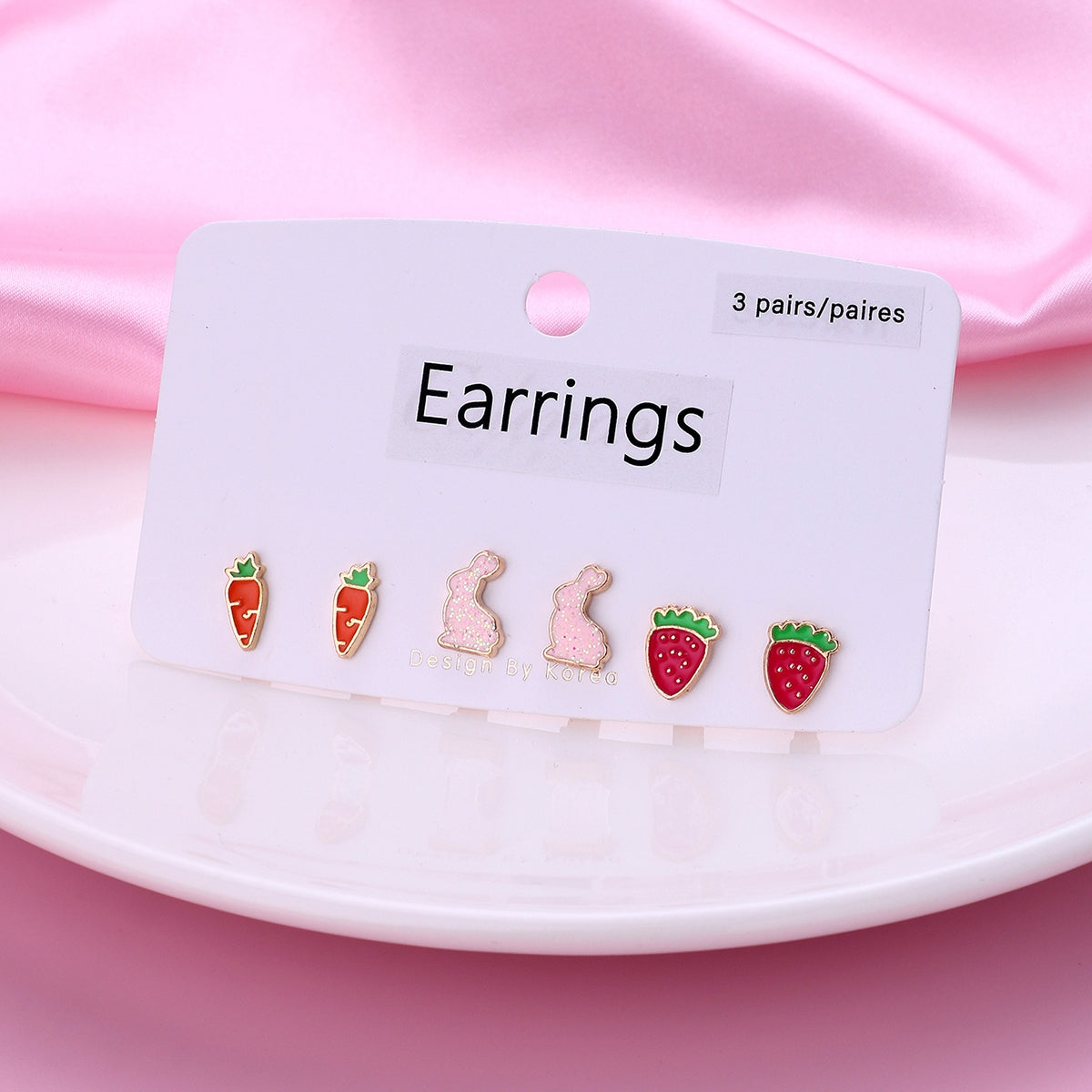 Cute Romantic Strawberry Carrot Alloy Handmade Girl's Earrings