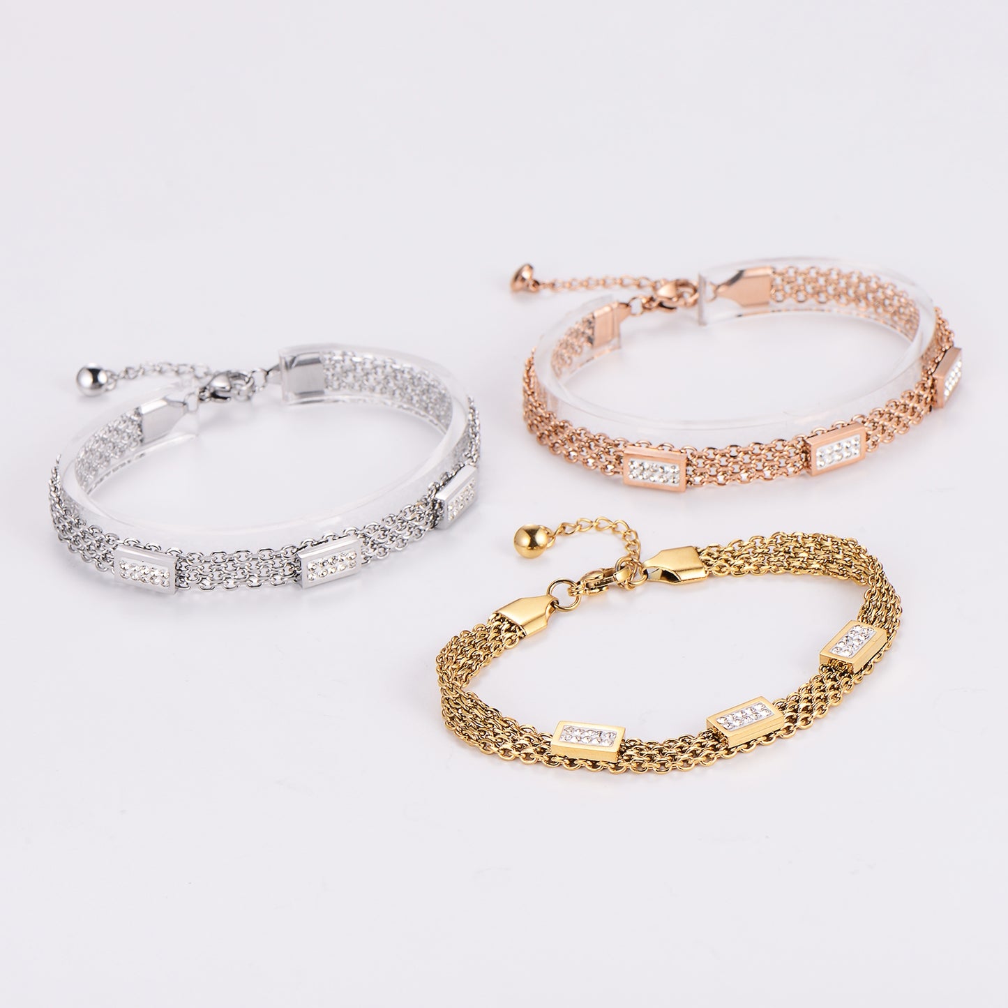 18K Gold & Rose Gold Plated Stainless Steel Zircon Bracelets - Korean Fashion Jewelry