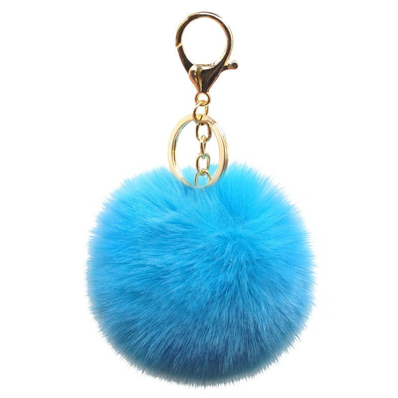 Cute Solid Color Alloy Cloth Women's Keychain with Faux Rabbit Fur Pom Pom Charm