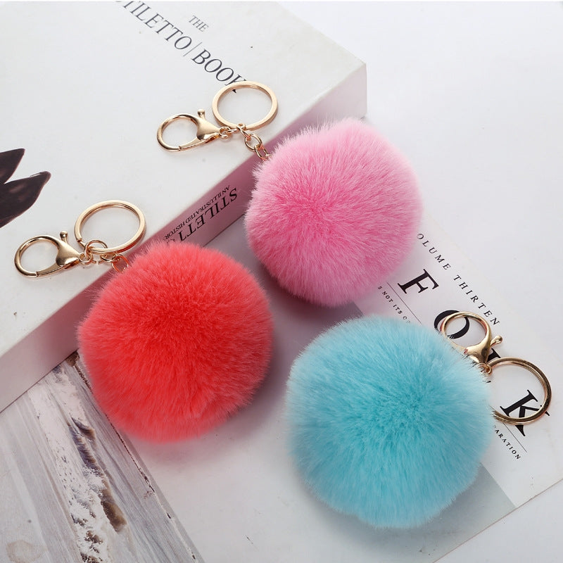 Cute Solid Color Faux Fur Pom Pom Keychain Accessory