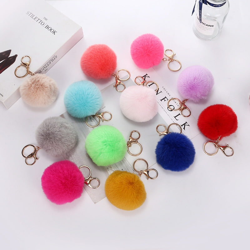 Cute Solid Color Faux Fur Pom Pom Keychain Accessory