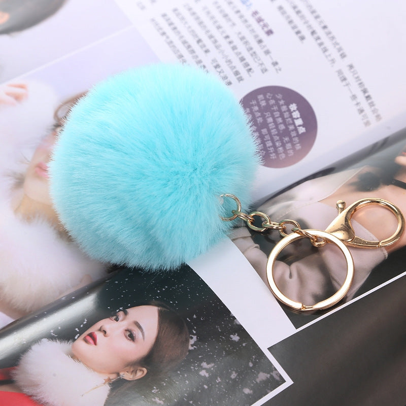 Cute Solid Color Faux Fur Pom Pom Keychain Accessory