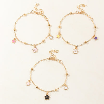 Cute Star Heart Flower Metal Bracelet with Diamond Tassel Charm for Girls