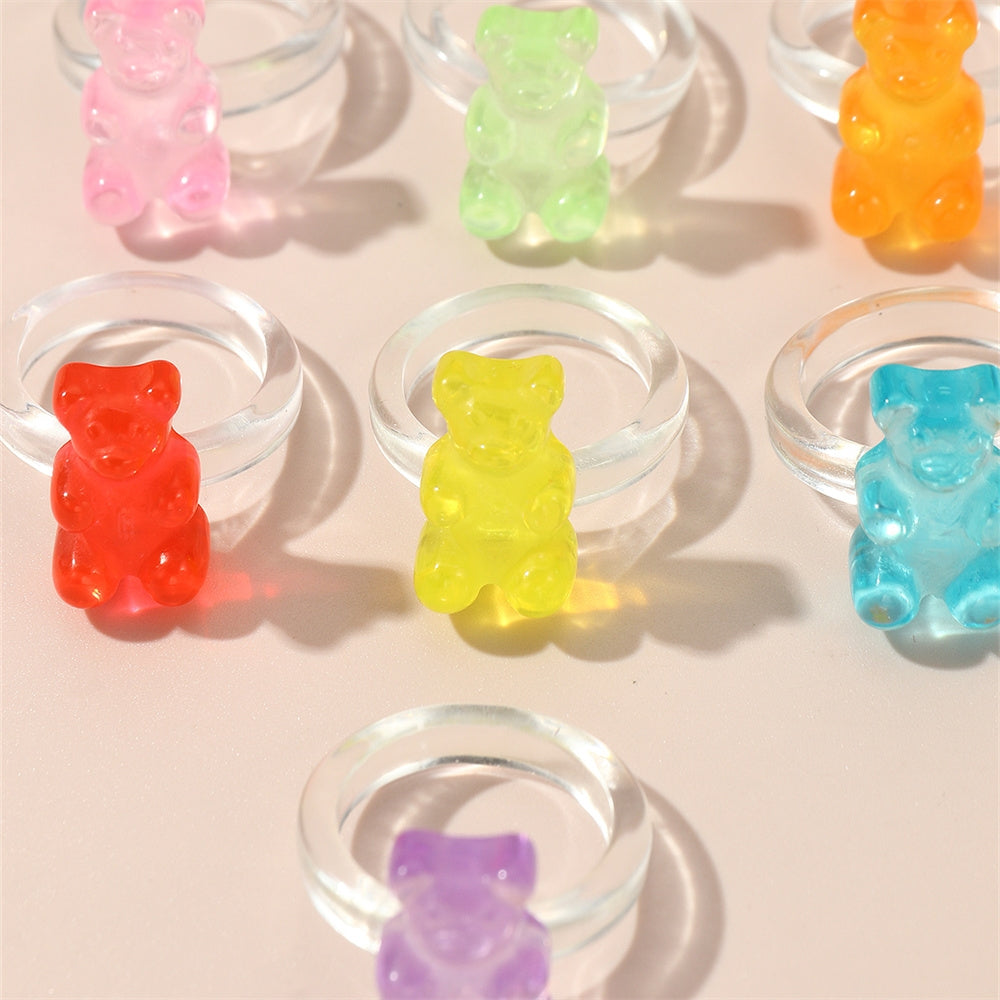 Cute Colorful Animal Resin Bear Rings Set for Kids