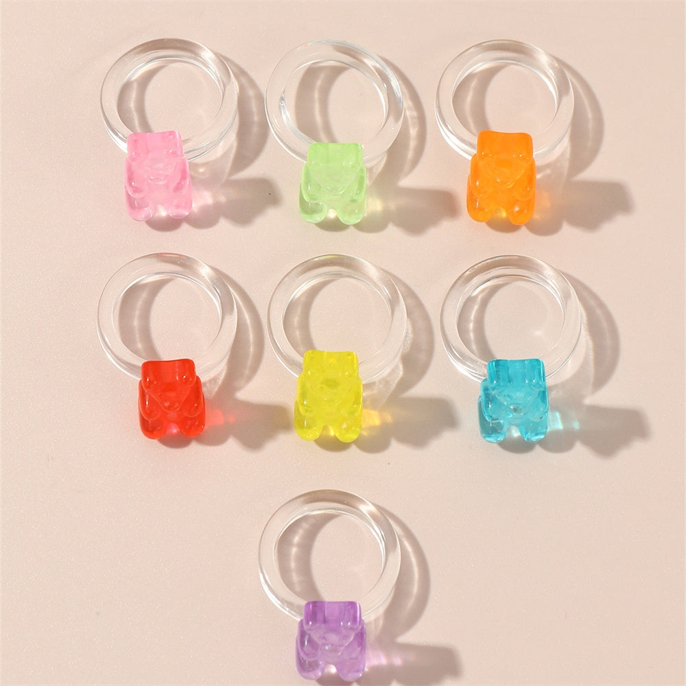 Cute Colorful Animal Resin Bear Rings Set for Kids