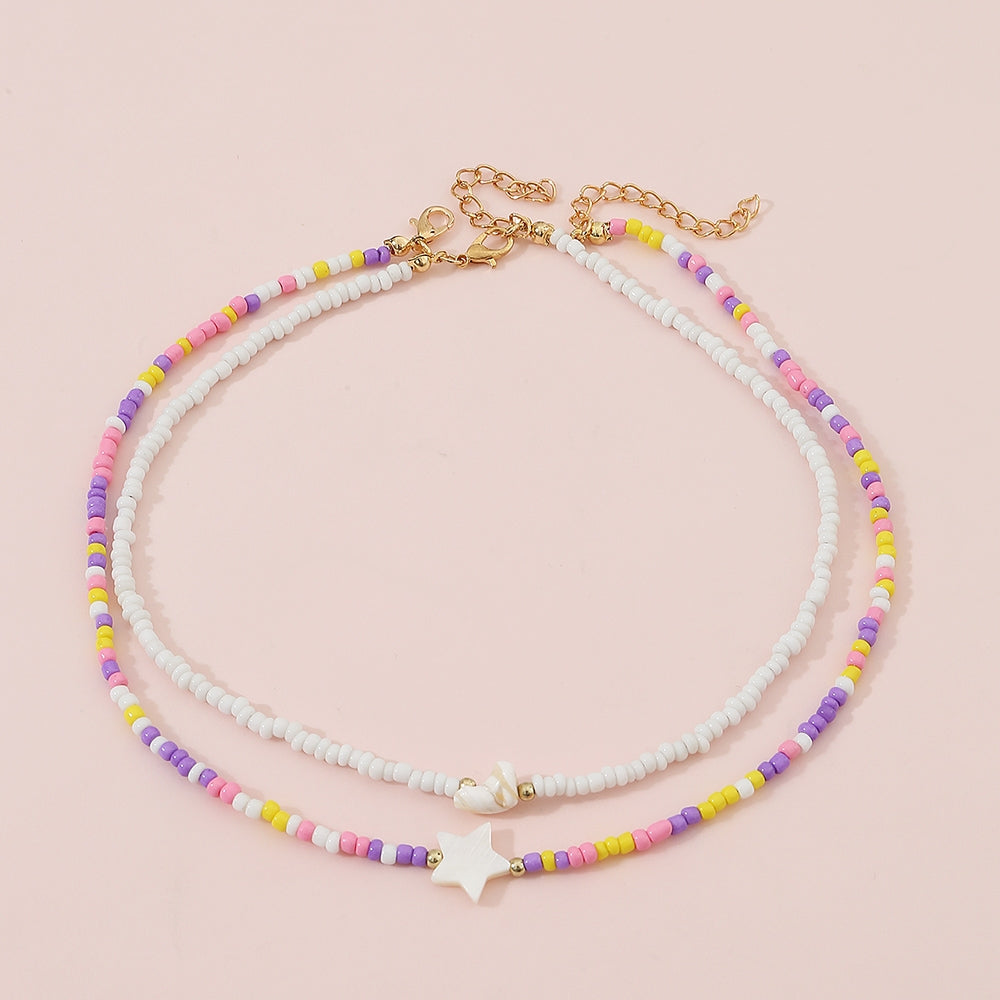 Cute Colorful Flower Beaded Girl's Necklace Set