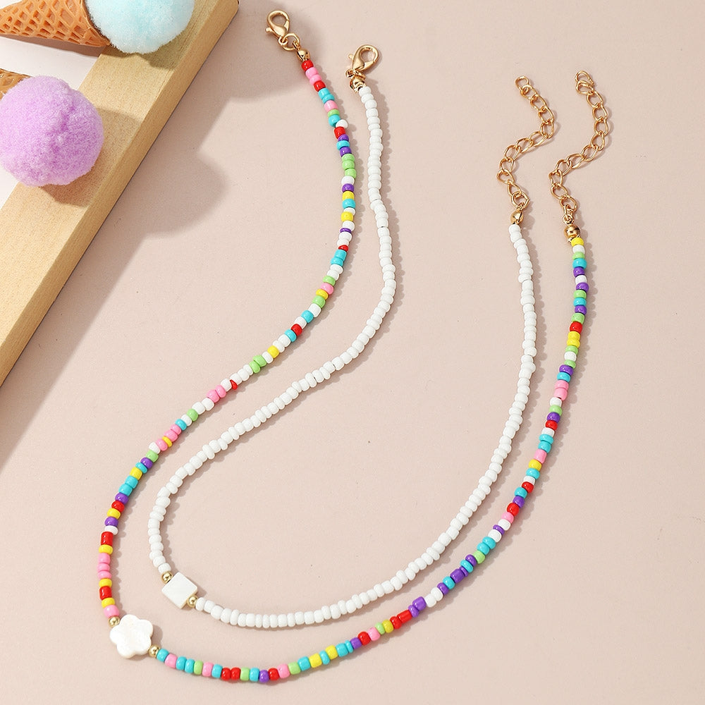 Cute Colorful Flower Beaded Girl's Necklace Set