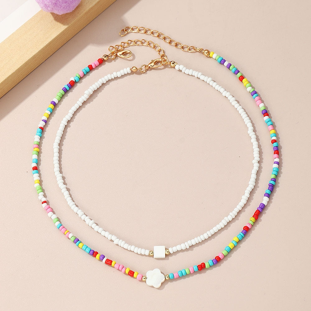 Cute Colorful Flower Beaded Girl's Necklace Set