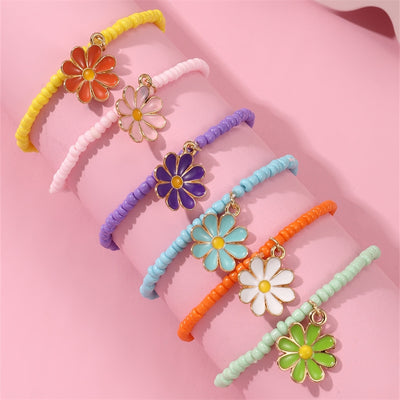 Cute Flower Bow Knot Beaded Acrylic Girl's Bracelet Set