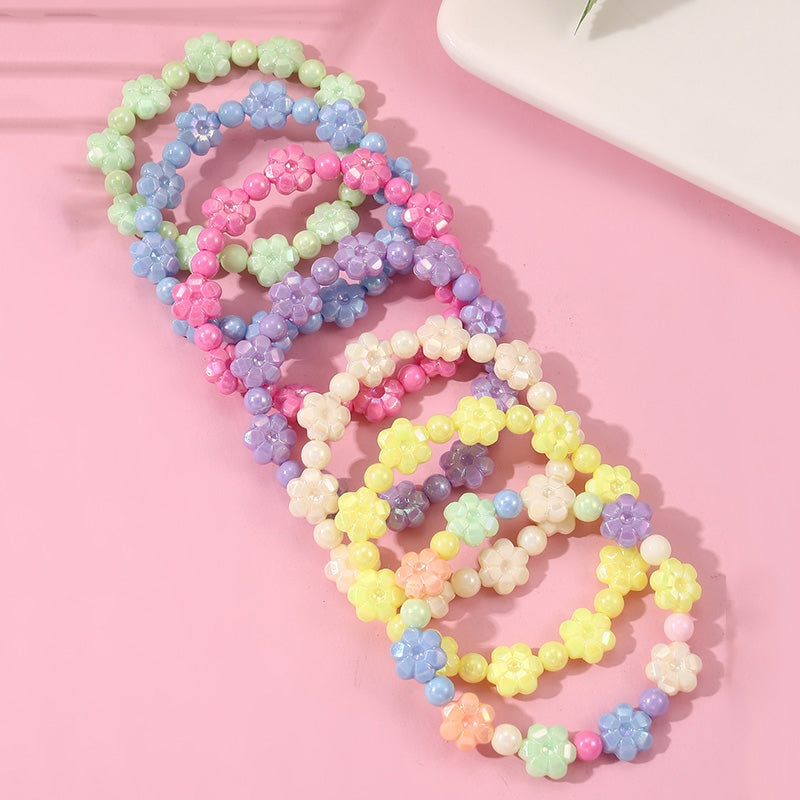 Cute Flower Bow Knot Beaded Acrylic Girl's Bracelet Set