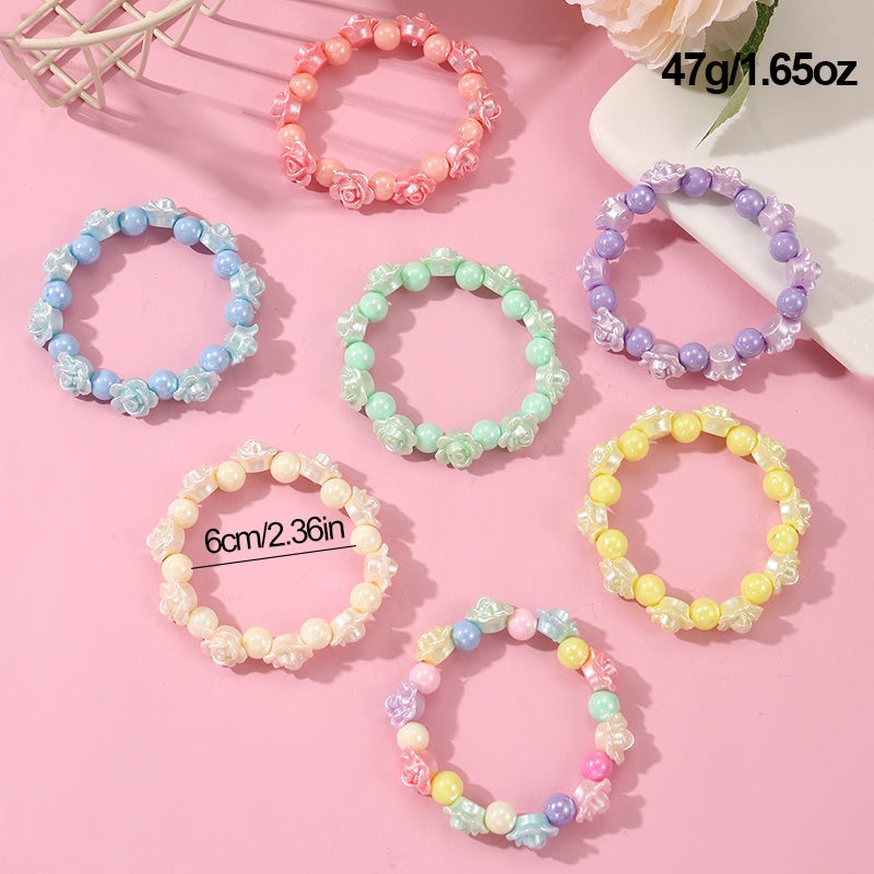 Cute Flower Bow Knot Beaded Acrylic Girl's Bracelet Set