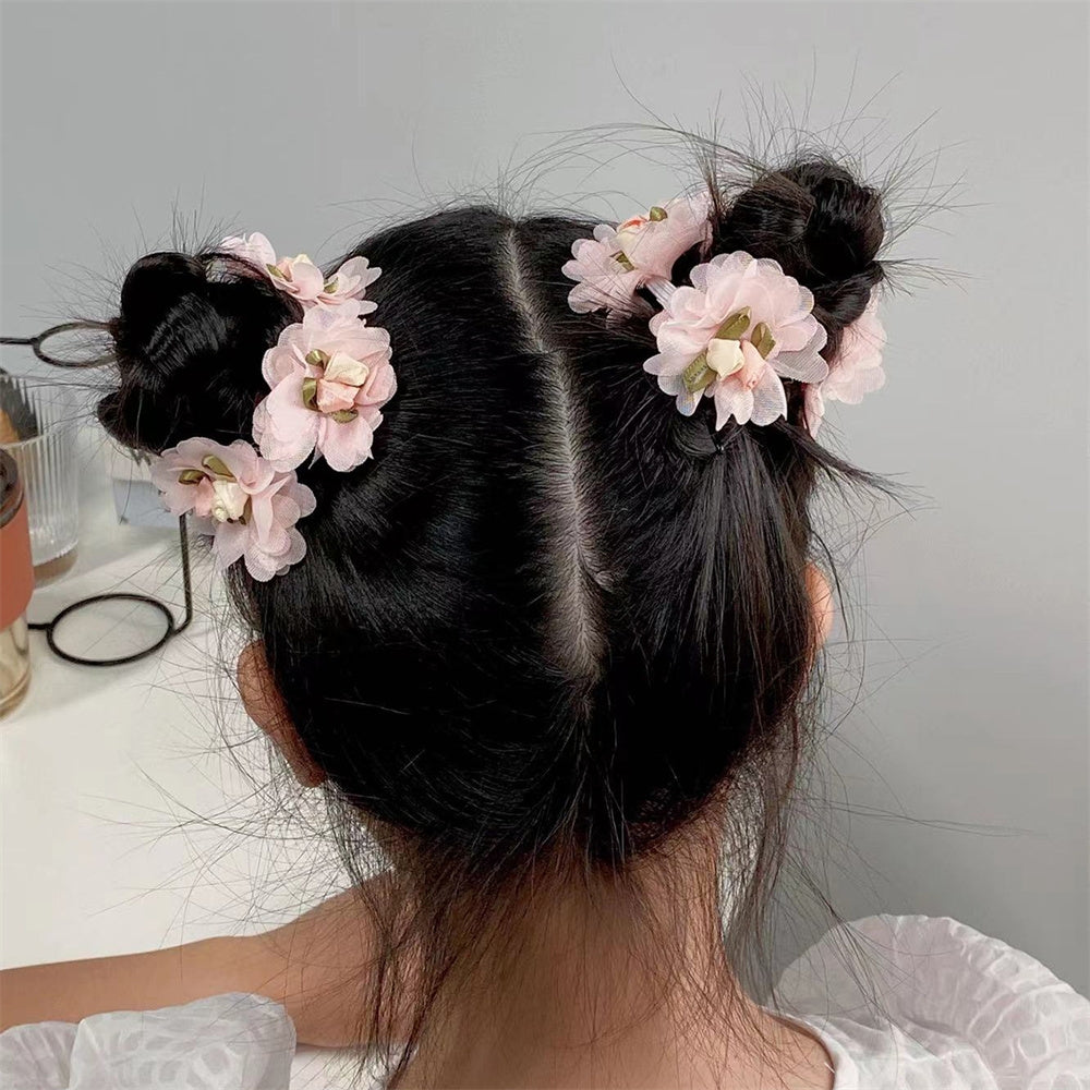 Cute Double Chiffon Pleated Flower Hair Tie Set for Children